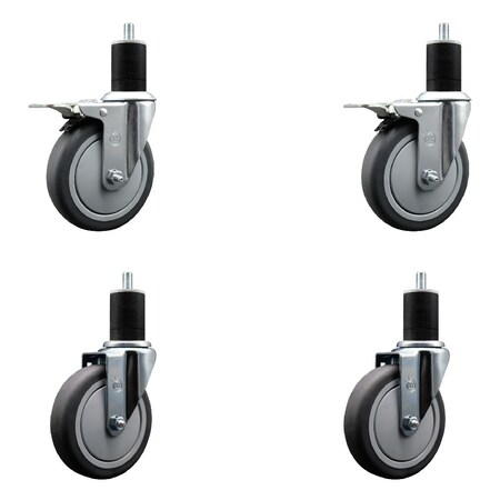Service Caster 5'' SS Thermoplastic Rubber Swivel 1-3/4'' Expanding Stem Caster Set 2 Total Lock Brakes, 4PK SCC-SSEXTTL20S514-TPRB-2-S-2-134